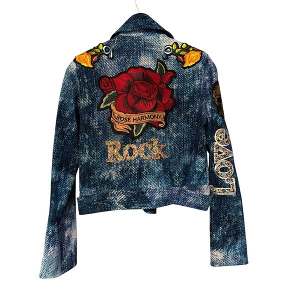 Petit Pois By Vivianna G Women's Applique Embellished Denim Jacket Blue Medium - Picture 7 of 17
